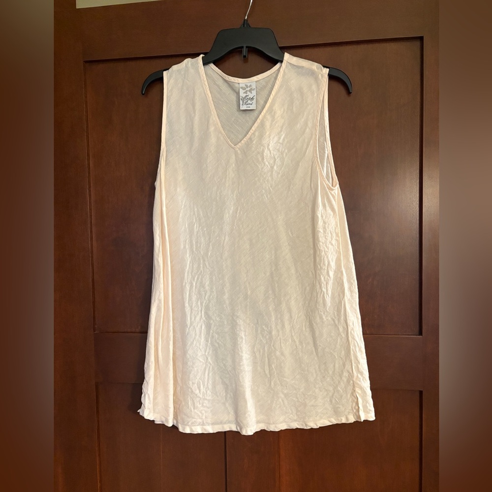 Match Point Women's Cream Sleeveless Linen Top